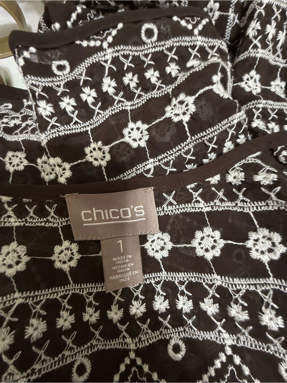Chico's Brown and white Geometric Open Cardigan Medium - Picture 7 of 7